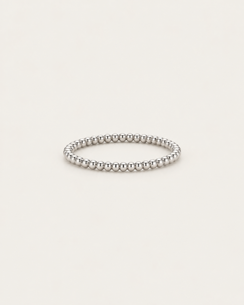 Silver-tone beaded band ring shown on its own.