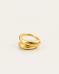 Gold-tone ring with two rounded contours, front view of the joined bands.