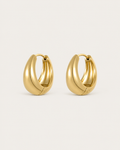 Pair of chunky gold-tone teardrop-shaped hoop earrings, shown together.