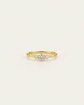 Gold-tone band ring with a central three-stone cluster, front view.