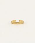 Gold-tone textured ring with a small stone accent, front view of the open band.