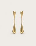 Pair of gold-tone linked teardrop earrings, shown together with elongated drops.