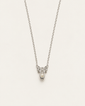 Silver-tone necklace with two ballet-slipper pendants, front view.