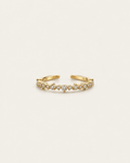 Gold-tone band ring with a row of clear stone accents, front view.