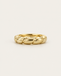 Gold-tone band ring with interwoven rounded twists, front view.