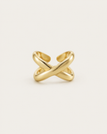 Gold-tone open ring with chunky crossover bands, front view.