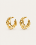 Pair of gold-tone hoop earrings with three overlapping strands, shown together.