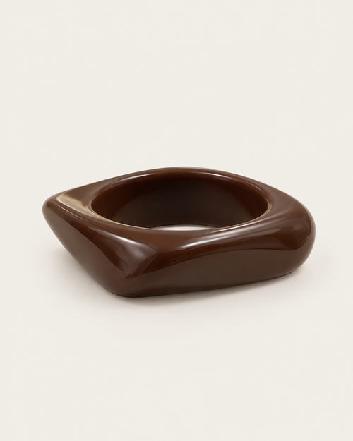 Chunky dark-brown bangle with an angular contour, front view.