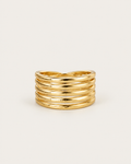 Gold-tone open band ring with multiple parallel rails, front view.
