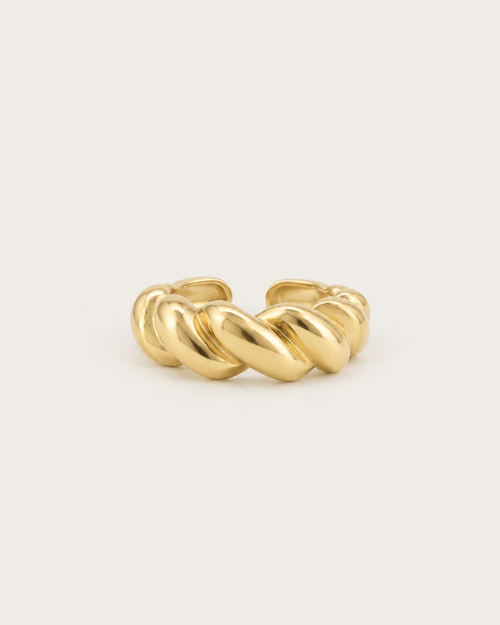 Gold-tone open band ring with a cable-twist pattern, front view.