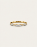 Gold-tone straight band ring with a row of pavé-style stone accents, front view.
