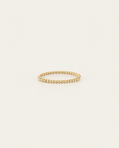 Gold-tone beaded band ring, front view.