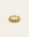 Gold-tone band ring with rounded vertical fluting, front view.