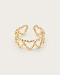 Gold-tone open band ring with linked heart outlines, front view.