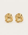 Pair of gold-tone crumpled stud earrings with irregular folds, shown together.