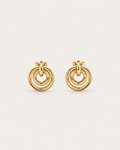 Pair of gold-tone concentric circle drop earrings, shown together.