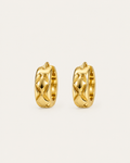 Pair of gold-tone huggie earrings with a quilted pattern, shown together.