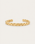 Gold-tone open bangle with a thick rope-twist pattern, front view.