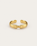 Gold-tone open ribbon-knot ring with a narrow ridged centre.